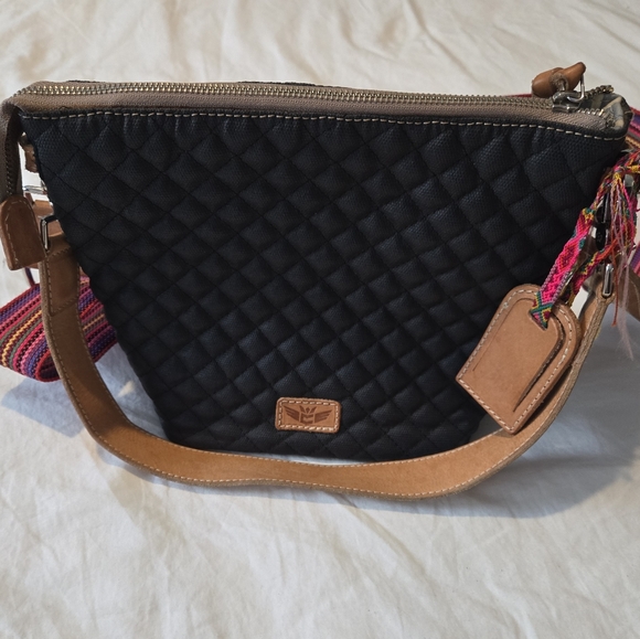 Embroidered Black Quilted Bag with Multicolor Strap - Picture 9 of 9